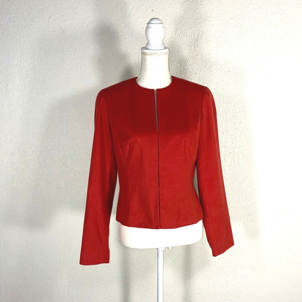 Ann Taylor Red Wool Silk Blend Collarless Blazer Jacket Size 6 41-4699Z